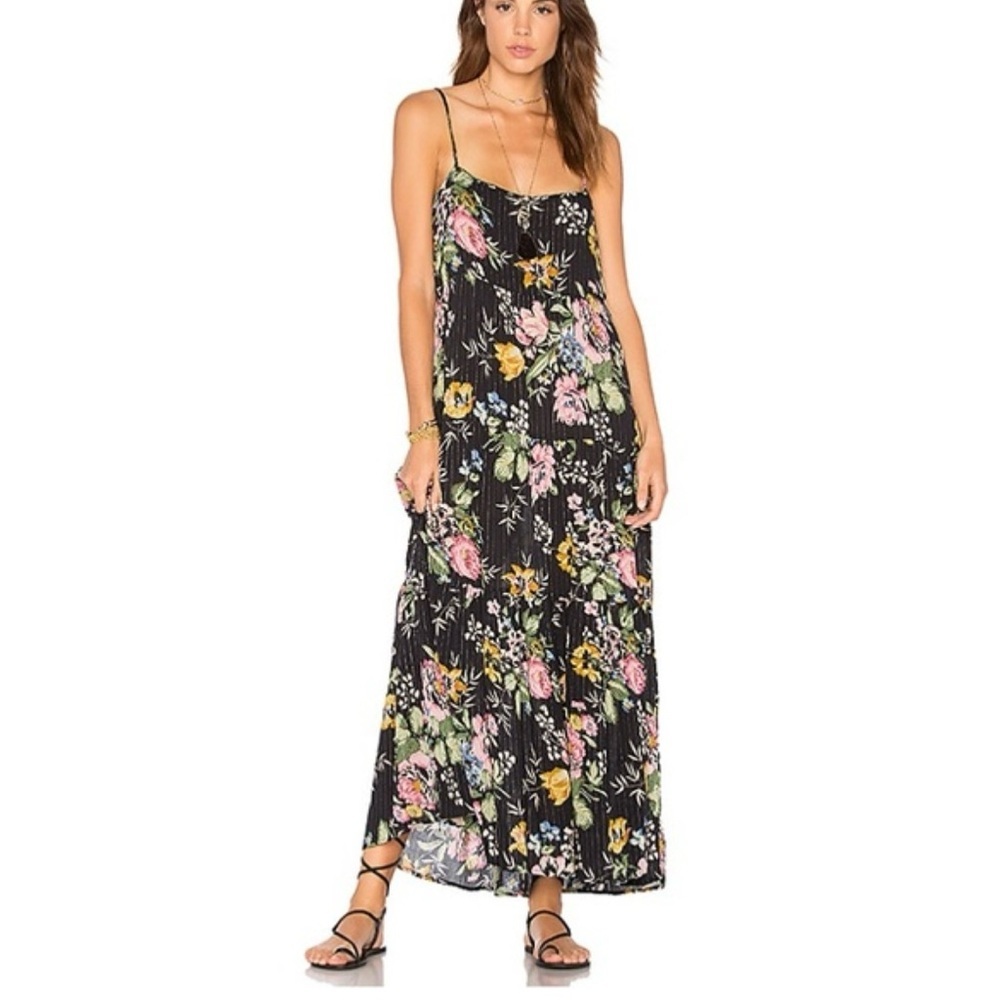 Auguste Delilah black metallic thread floral slip maxi dress